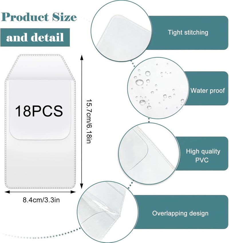Binxus 18 Pcs Transparent Pocket Protector, Plastic Pocket Pen Holder Organizer Pouch, Heavy Duty PVC Pen Holder Organizer Pouch for Shirts Lab Coats Pants - Image 2